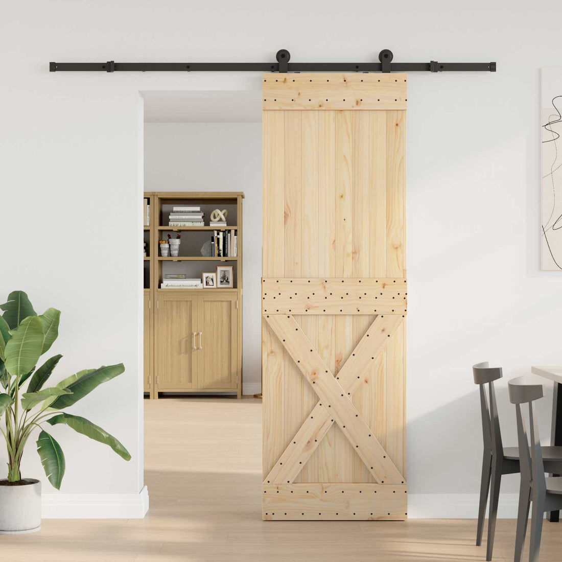 vidaXL Puerta Corredera NARVIK Natural y negro 70 x 210 cm (213,5 cm)