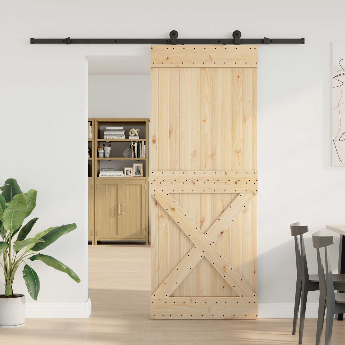 vidaXL Puerta Corredera NARVIK Natural y negro 90 x 210 cm (213,5 cm)