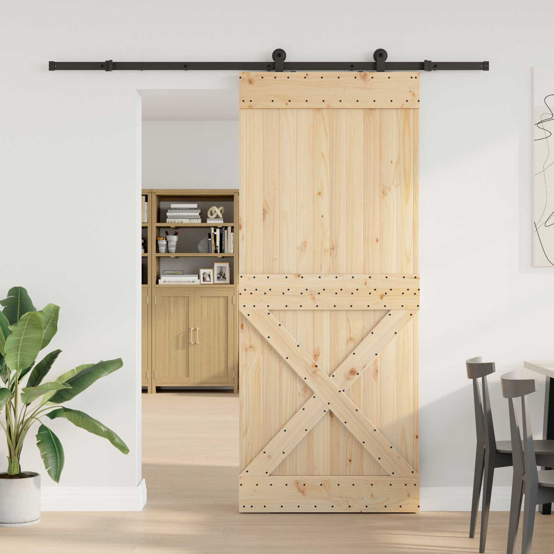 vidaXL Puerta Corredera NARVIK Natural y negro 95 x 210 cm (213,5 cm)