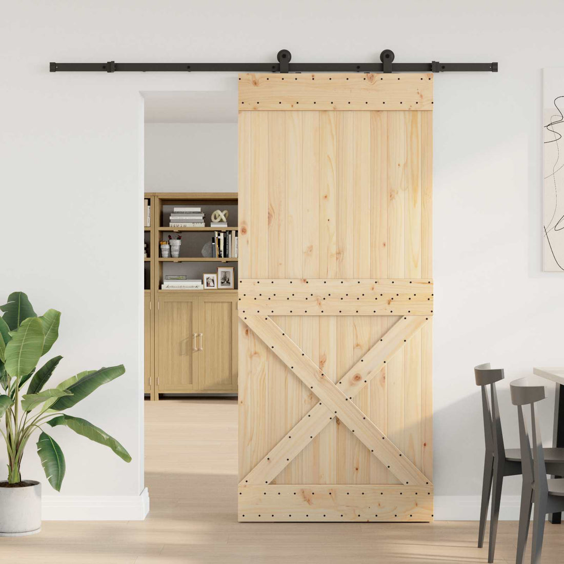 vidaXL Puerta Corredera NARVIK Natural y negro 100 x 210 cm (213,5 cm)