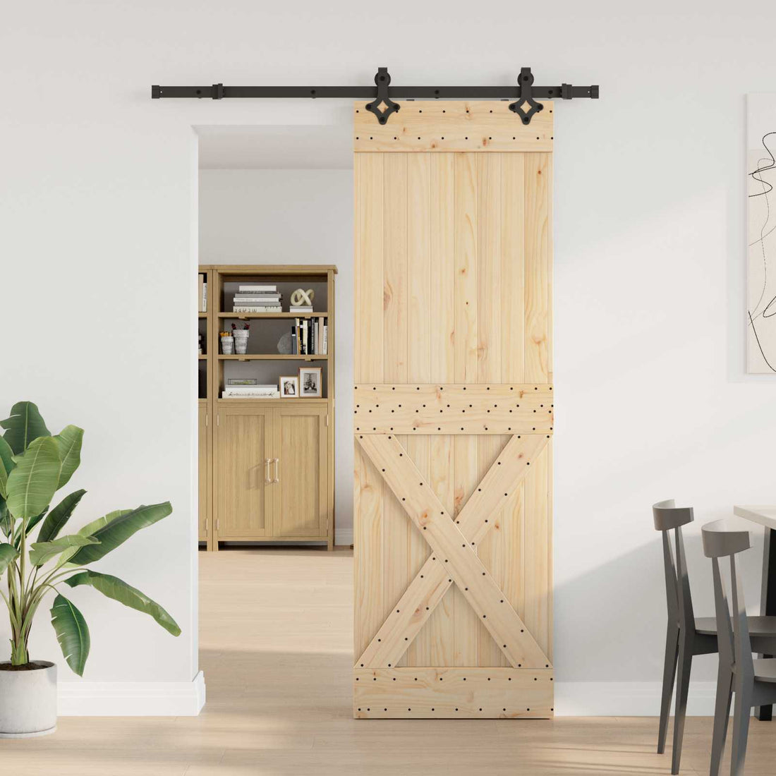 vidaXL Puerta Corredera NARVIK Natural y negro 70 x 210 cm (152,5 cm)