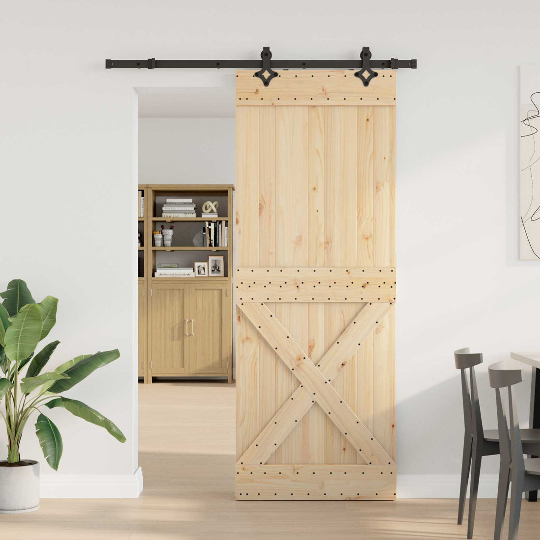 vidaXL Puerta Corredera NARVIK Natural y negro 85 x 210 cm (152,5 cm)