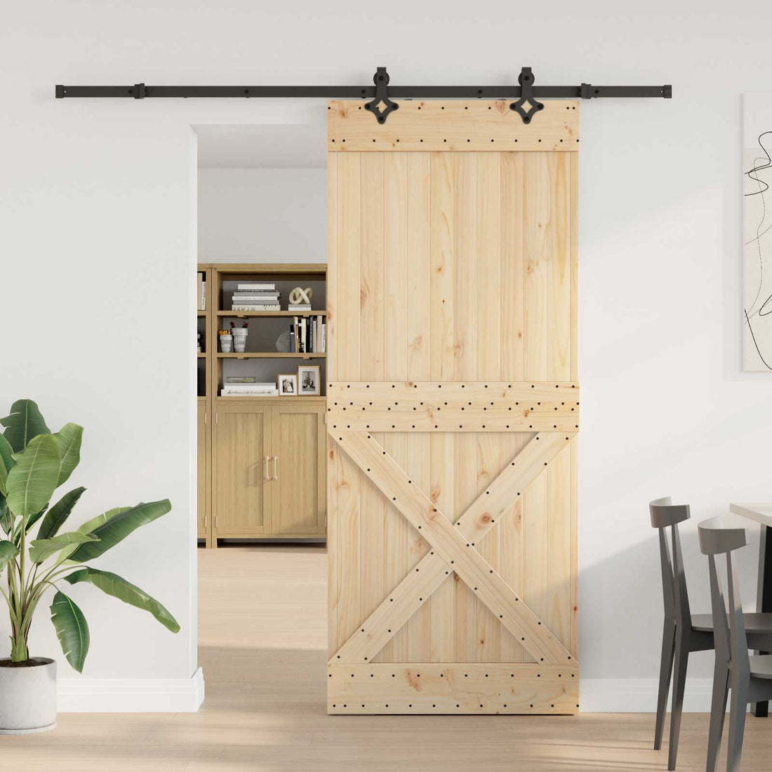 vidaXL Puerta Corredera NARVIK Natural y negro 95 x 210 cm (213,5 cm)