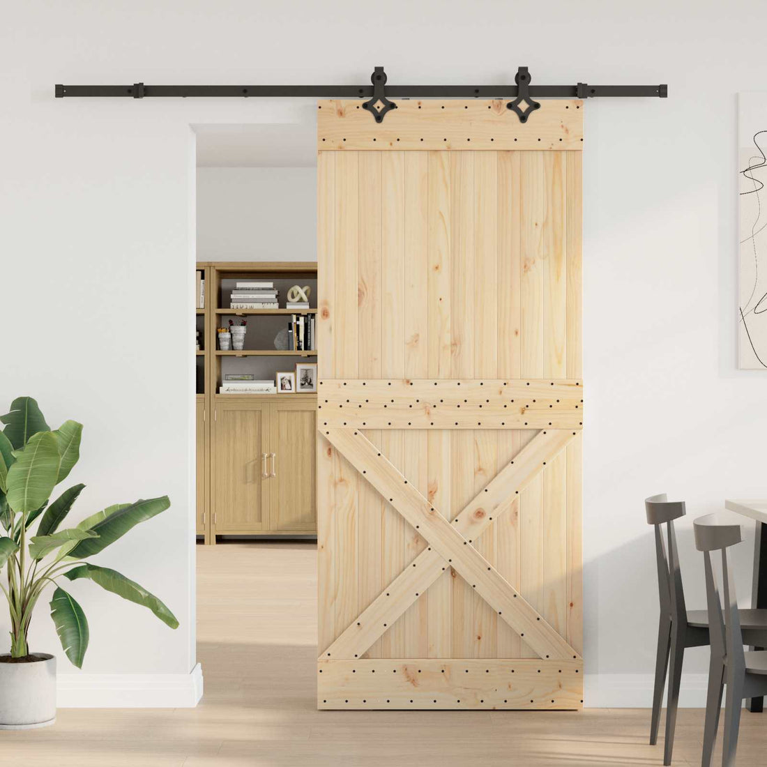 vidaXL Puerta Corredera NARVIK Natural y negro 100 x 210 cm (213,5 cm)