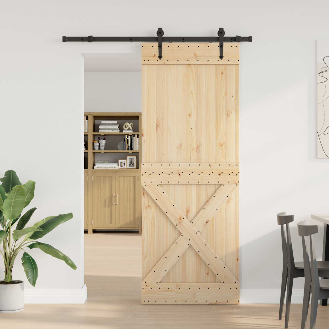 vidaXL Puerta Corredera NARVIK Natural y negro 85 x 210 cm (152,5 cm)