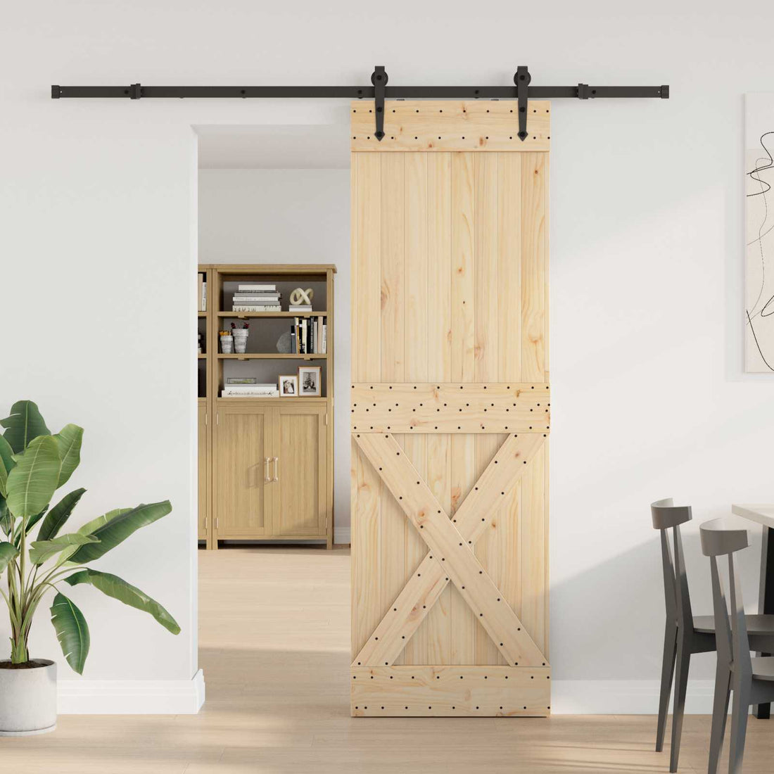 vidaXL Puerta Corredera NARVIK Natural y negro 70 x 210 cm (213,5 cm)
