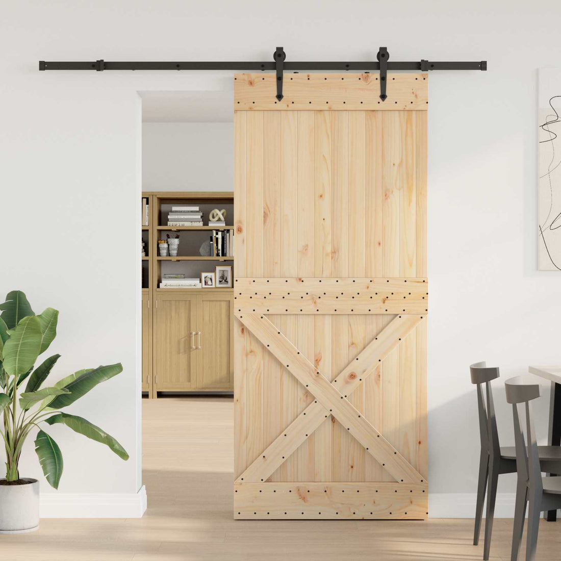 vidaXL Puerta Corredera NARVIK Natural y negro 100 x 210 cm (213,5 cm)