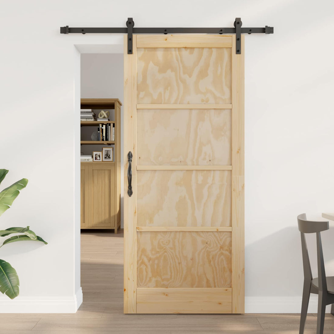 vidaXL Puerta Corredera Natural 86 x 198,5 cm Madera de Pino Maciza