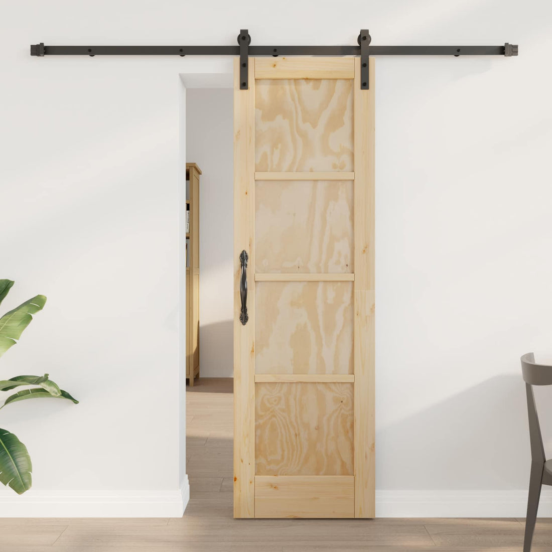 vidaXL Puerta Corredera Natural 61 x 198,5 cm Madera de Pino Maciza