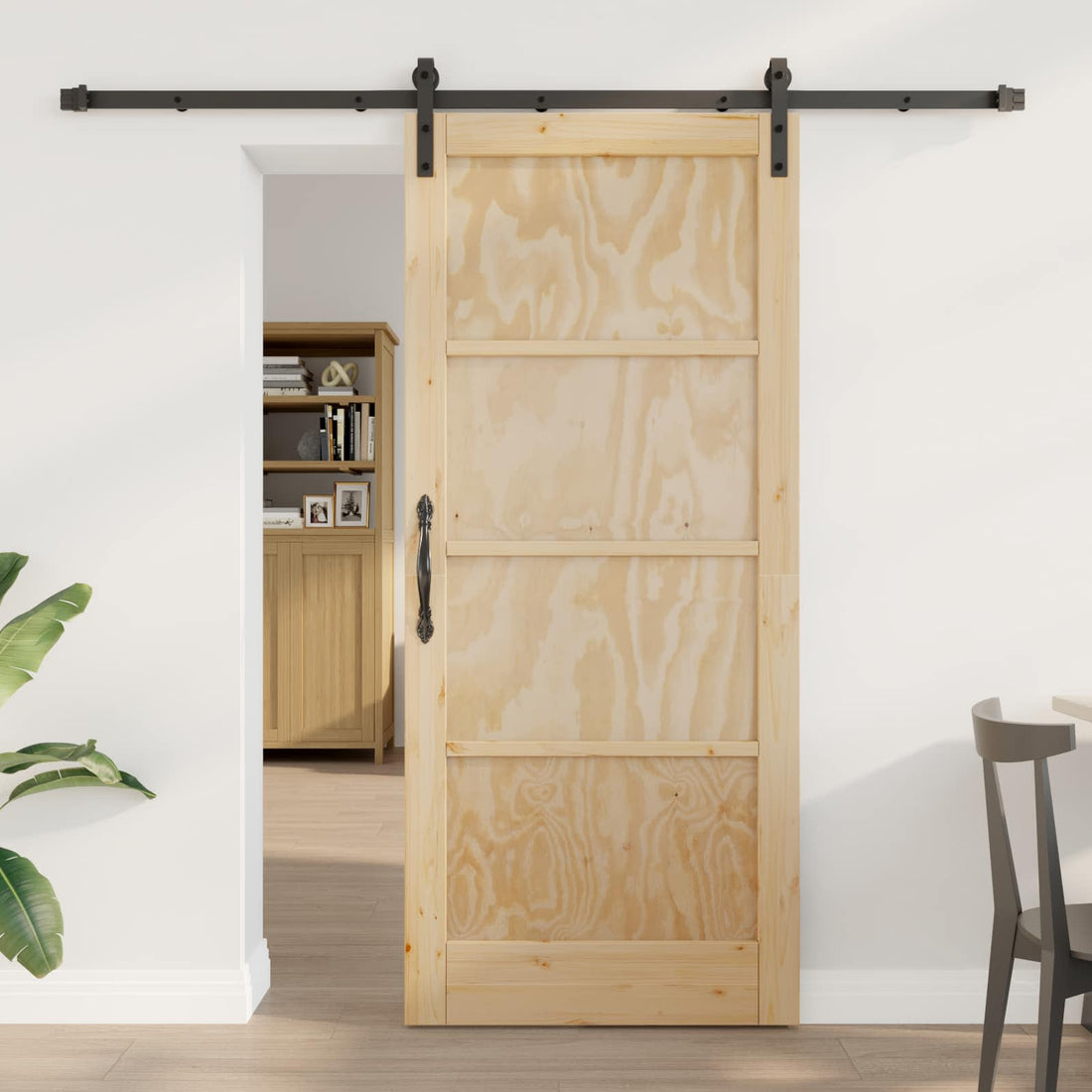 vidaXL Puerta Corredera Natural 86 x 198,5 cm Madera de Pino Maciza