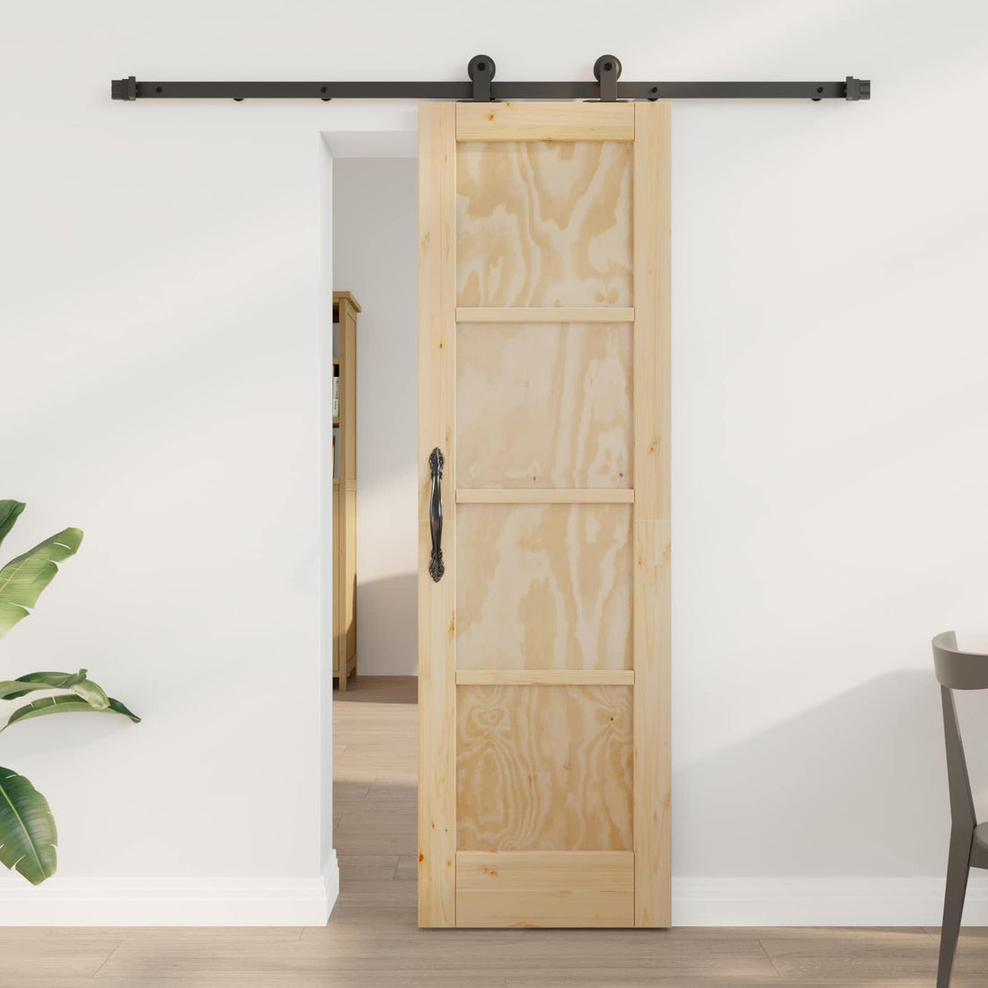 vidaXL Puerta Corredera Natural y negro 61 x 198,5 cm