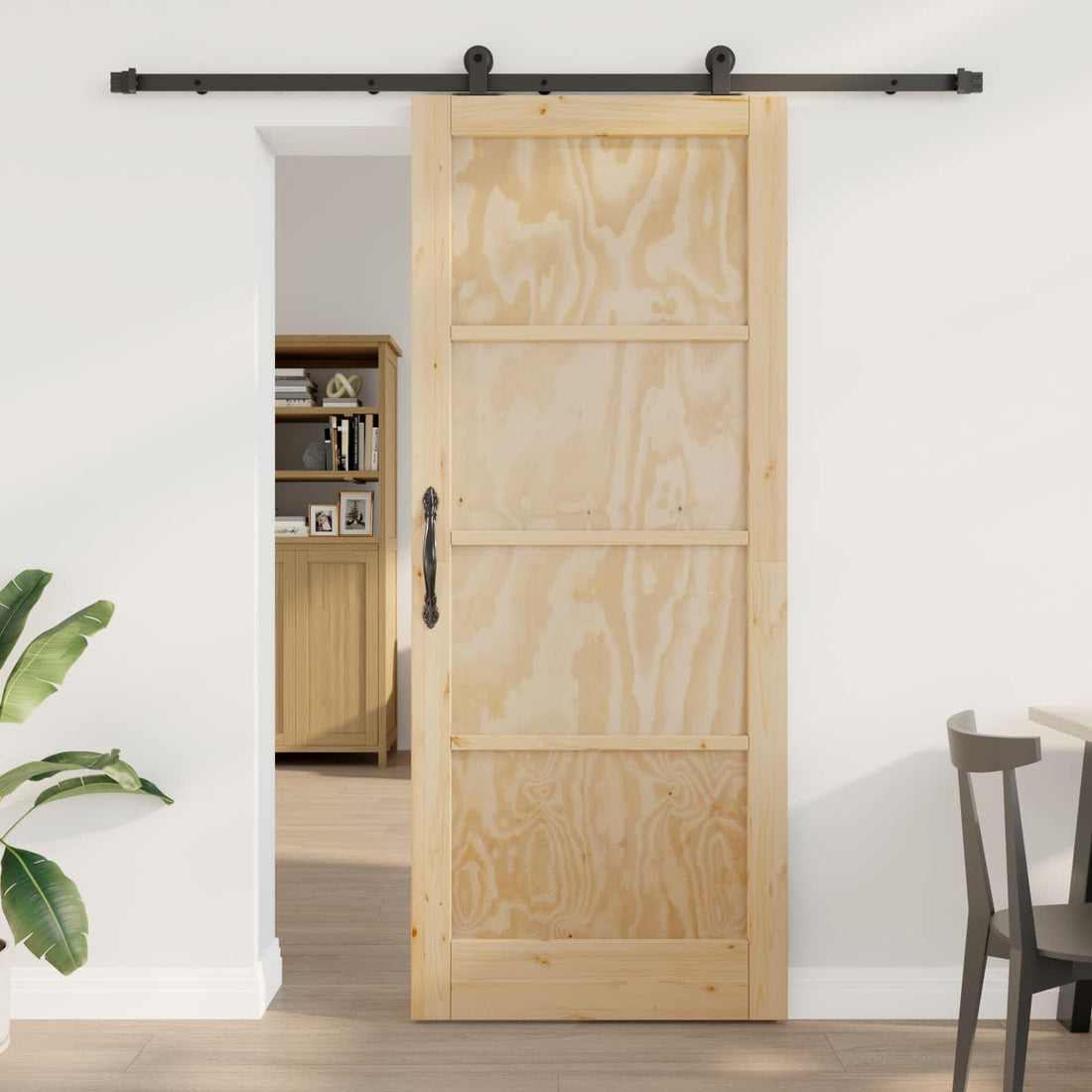 vidaXL Puerta Corredera Natural y negro 86 x 211 cm
