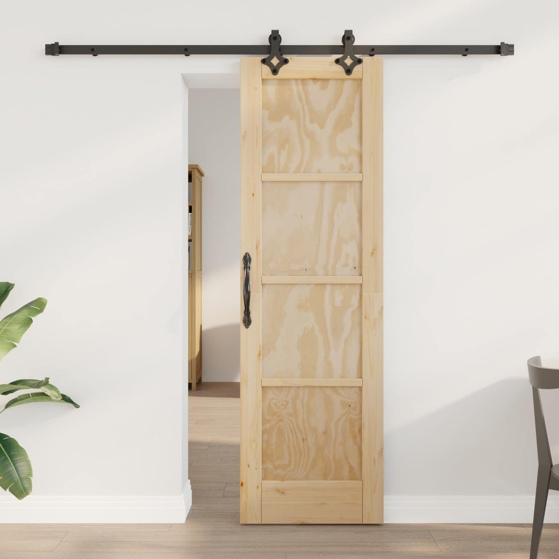 vidaXL Puerta Corredera Natural y negro 61 x 198,5 cm