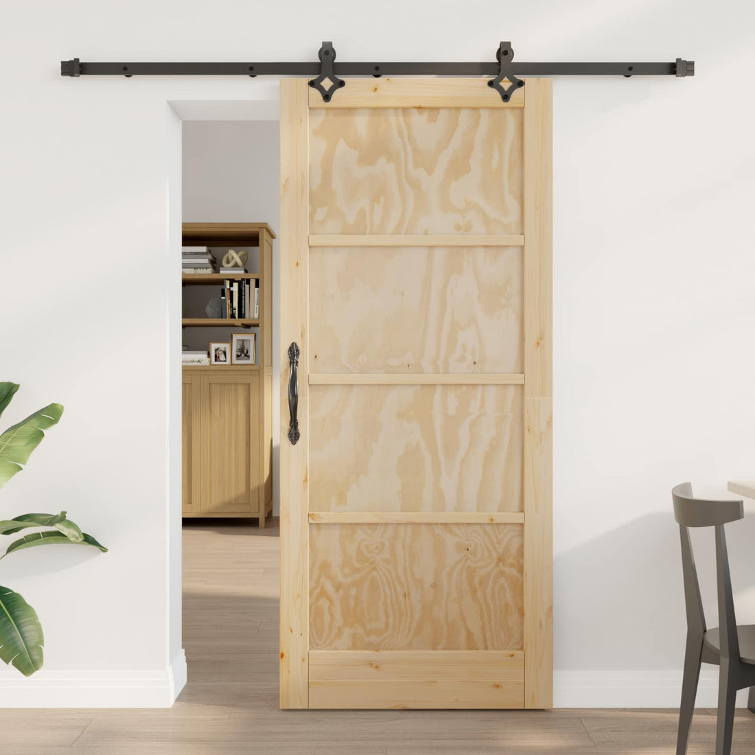 vidaXL Puerta Corredera Natural y negro 86 x 198,5 cm