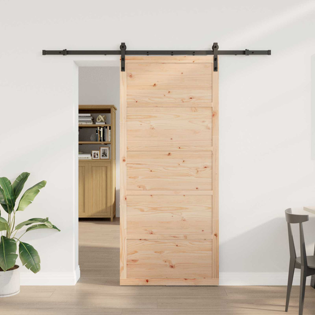 vidaXL Puerta Corredera Natural 80 x 208 cm Madera de Pino Maciza