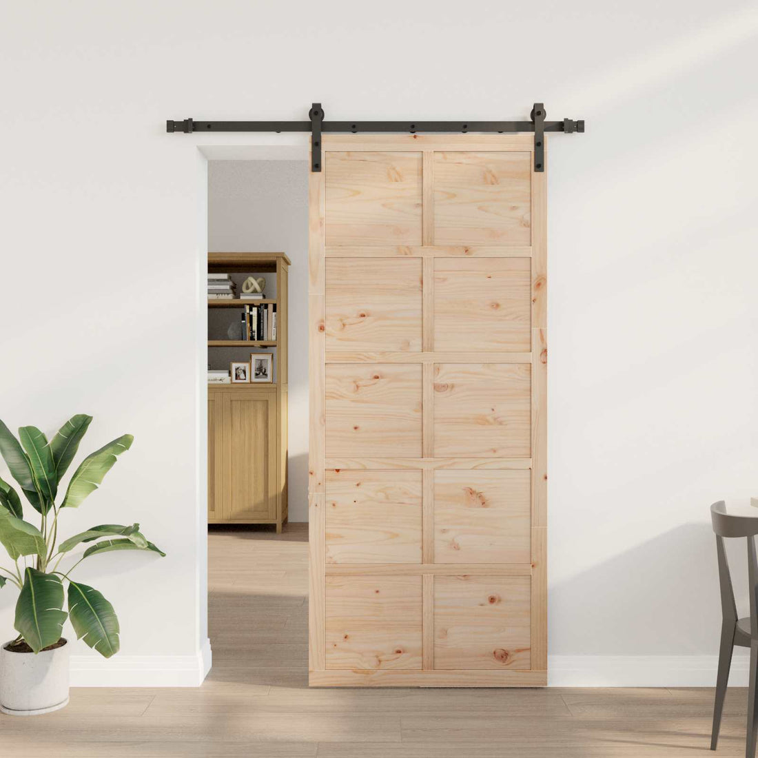 vidaXL Puerta Corredera Natural 80 x 208 cm Madera de Pino Maciza