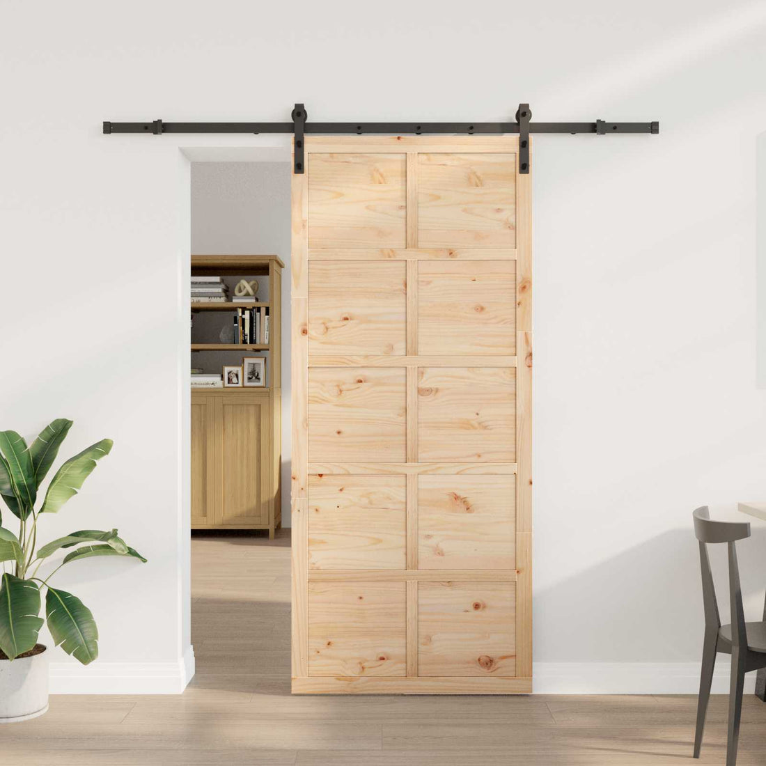 vidaXL Puerta Corredera Natural 90 x 208 cm Madera de Pino Maciza