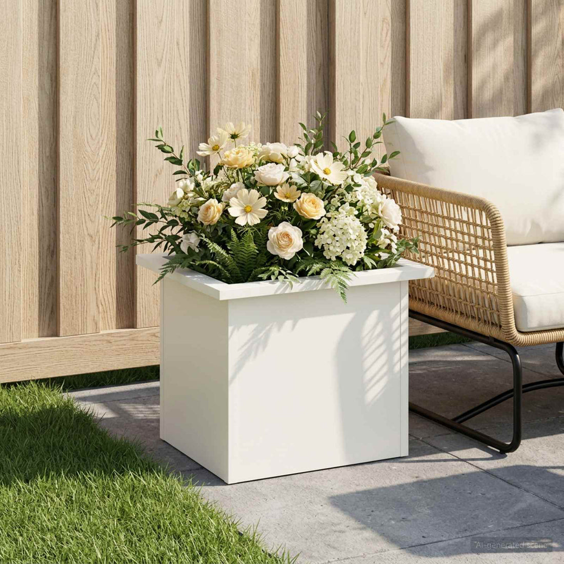 vidaXL Jardinera para jardín con luces LED Blanco 30 x 40 x 30 cm