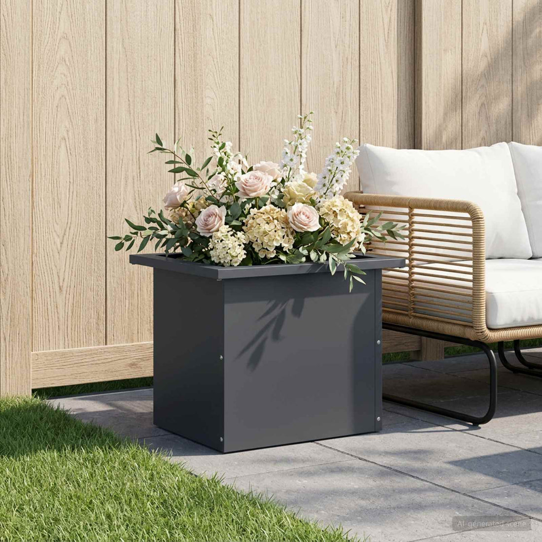 vidaXL Jardinera para jardín con luces LED Antracita 30 x 40 x 30 cm