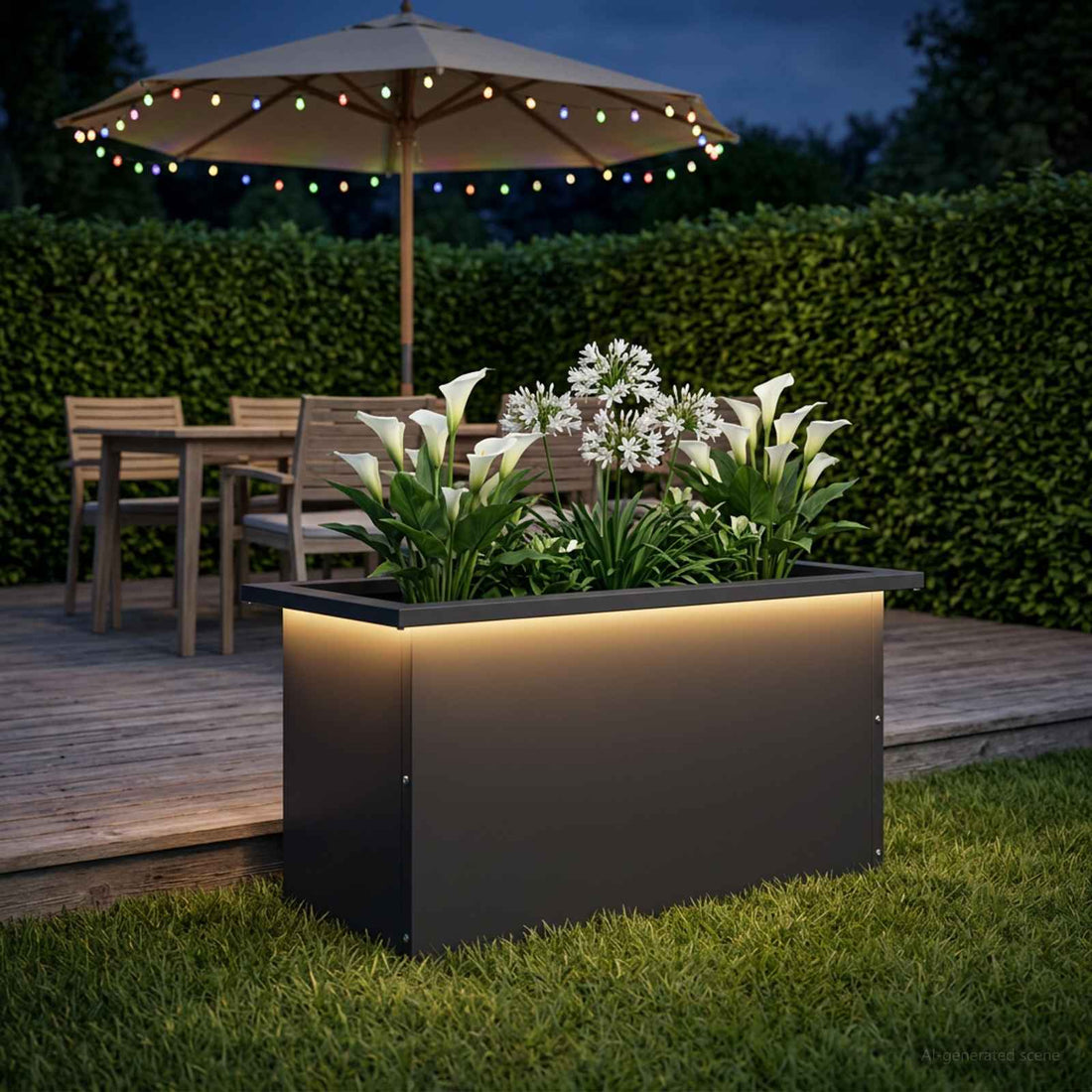 vidaXL Jardinera para jardín con luces LED Negro 30 x 60 x 30 cm Acero