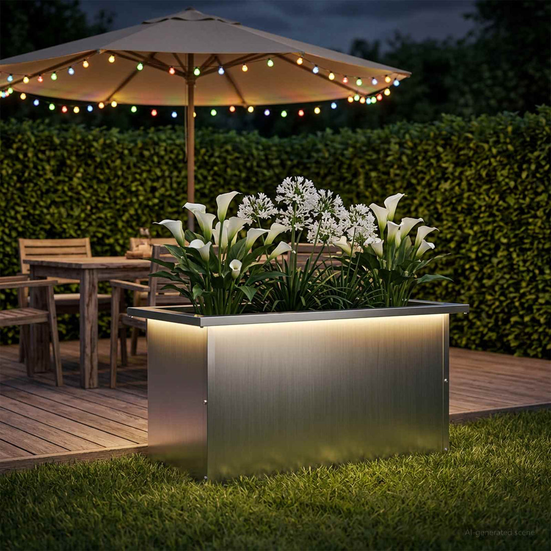 vidaXL Jardinera para jardín con luces LED Plateado 30 x 60 x 30 cm