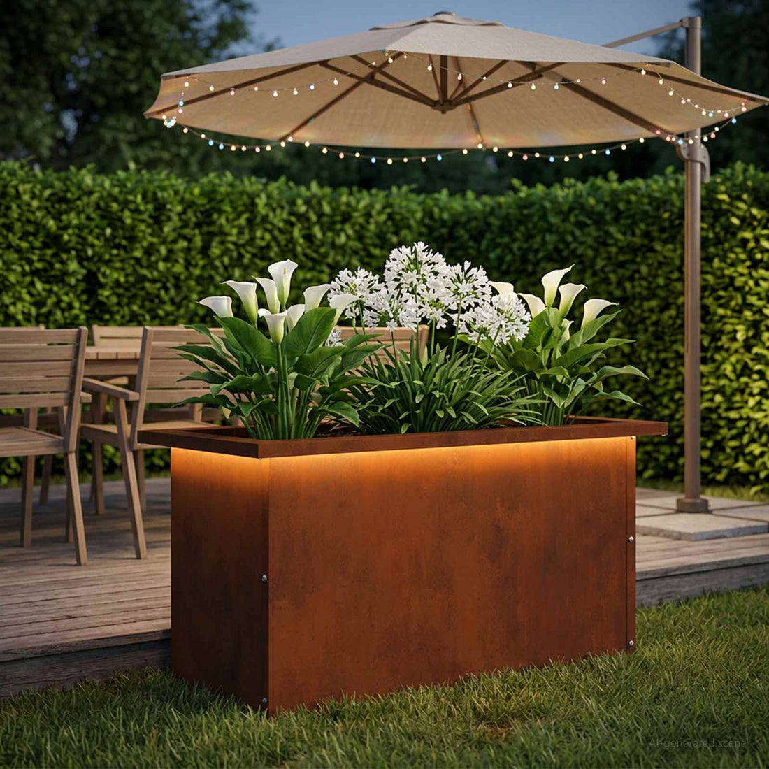 vidaXL Jardinera para jardín con luces LED Oxidado 30 x 60 x 30 cm