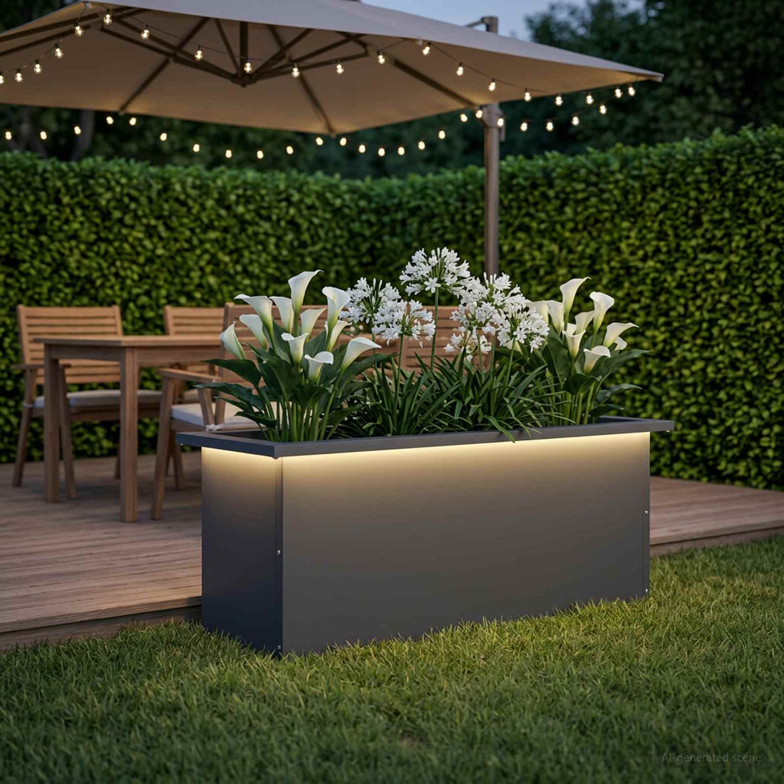 vidaXL Jardinera para jardín con luces LED Antracita 30 x 80 x 30 cm
