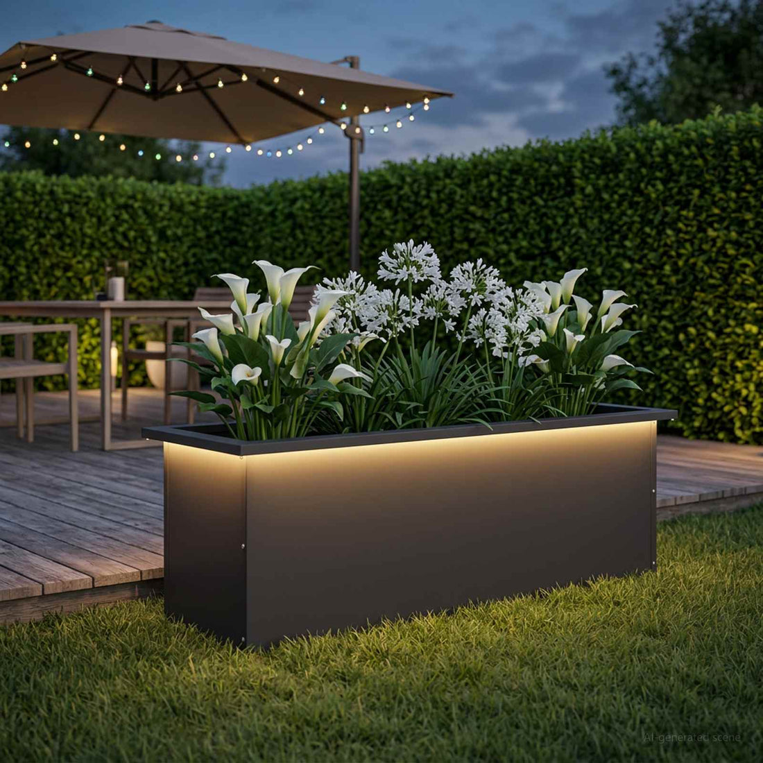vidaXL Jardinera para jardín con luces LED Negro 30 x 100 x 30 cm