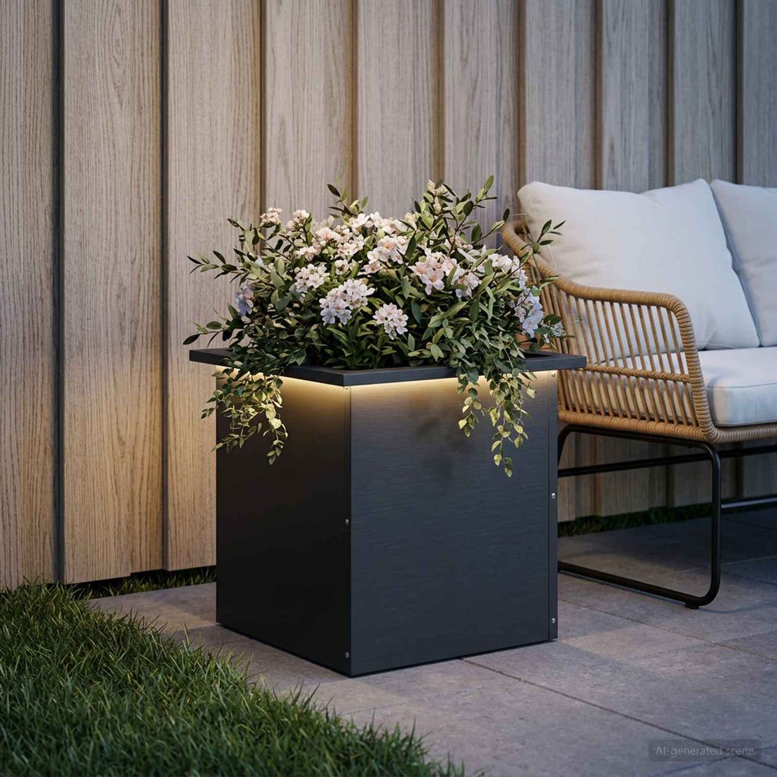 vidaXL Jardinera para jardín con luces LED Negro 40 x 40 x 40 cm Acero