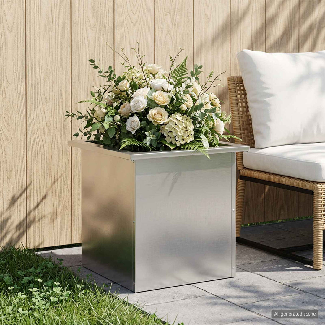 vidaXL Jardinera para jardín con luces LED Plateado 40 x 40 x 40 cm
