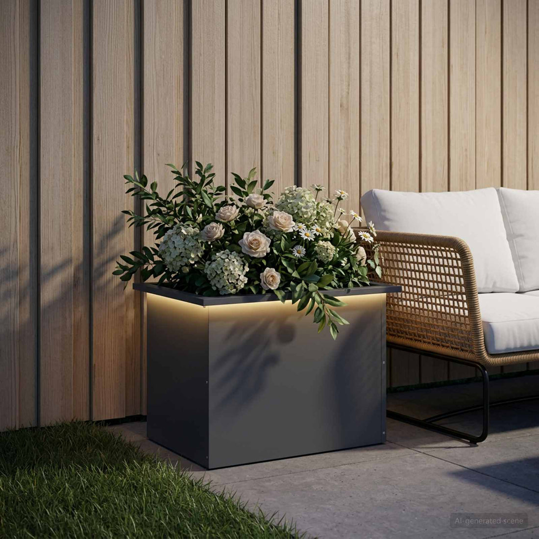 vidaXL Jardinera para jardín con luces LED Antracita 40 x 60 x 40 cm