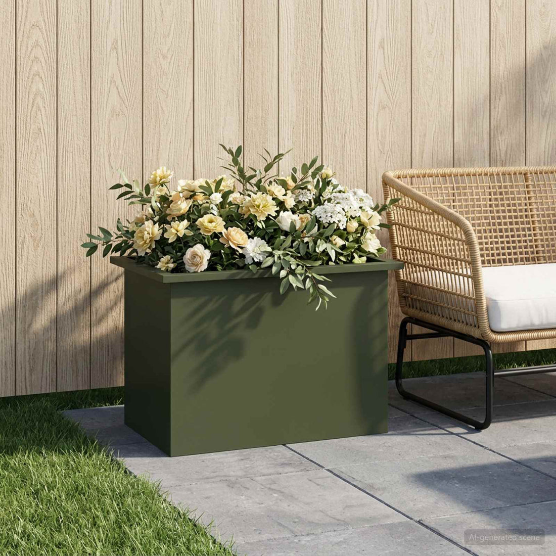vidaXL Jardinera para jardín con luces LED Verde oliva 40 x 60 x 40 cm