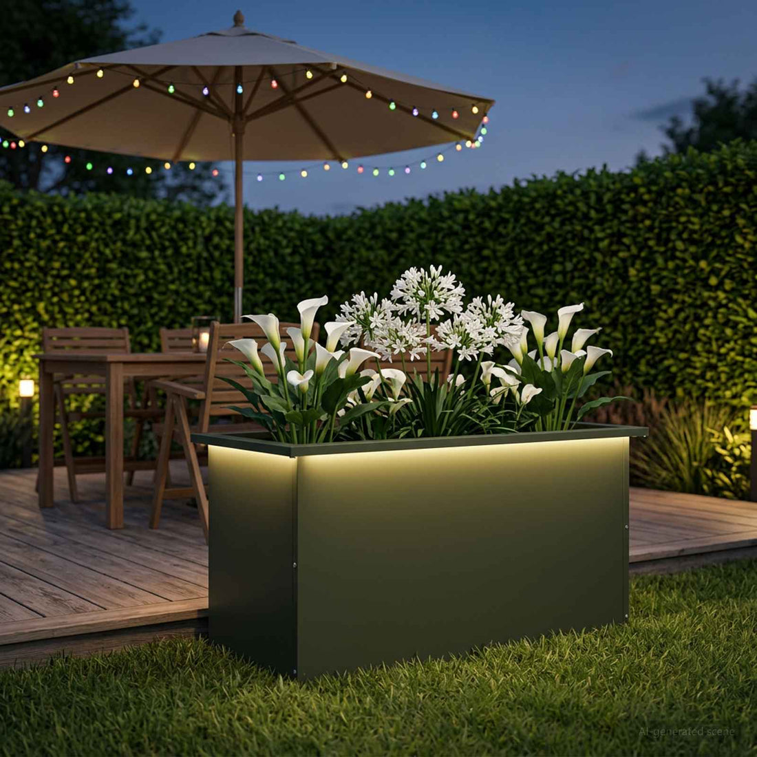 vidaXL Jardinera para jardín con luces LED Verde oliva 40 x 80 x 40 cm