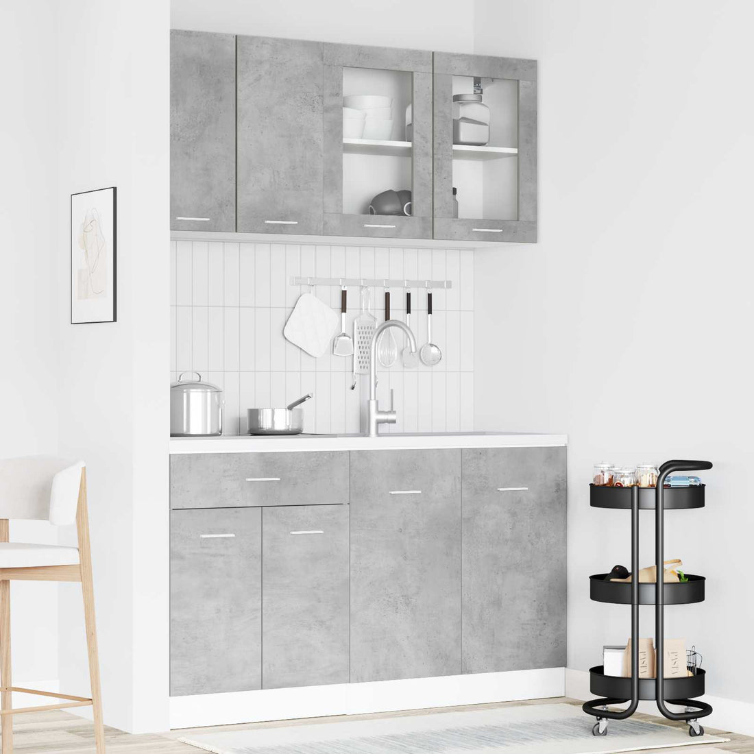vidaXL Unidad de cocina LYON 4 uds. Gris Hormigón Madera de ingeniería