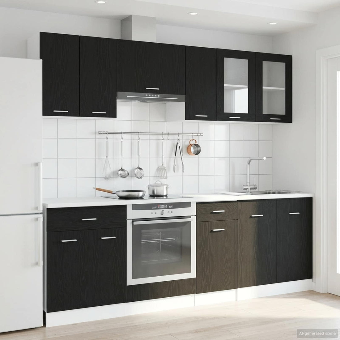vidaXL Unidad de cocina Lyon 8 uds. Roble Negro Madera de ingeniería