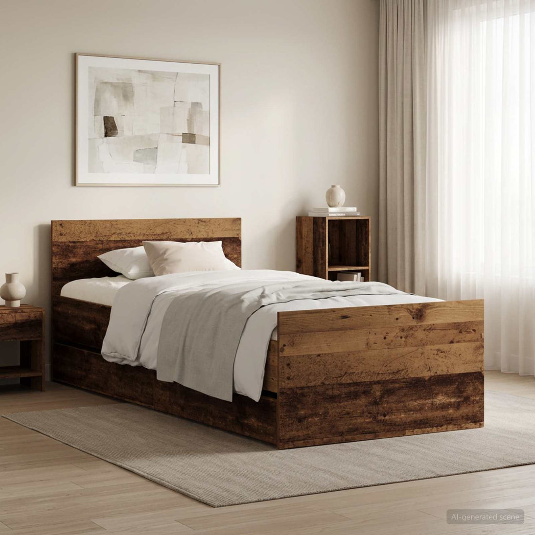 vidaXL Estructura de cama Madera envejecida 90 x 200 cm