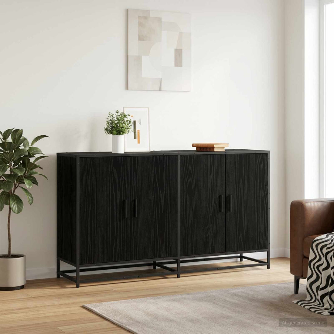 vidaXL Aparador Roble Negro 134 x 35 x 76 cm Madera de ingeniería