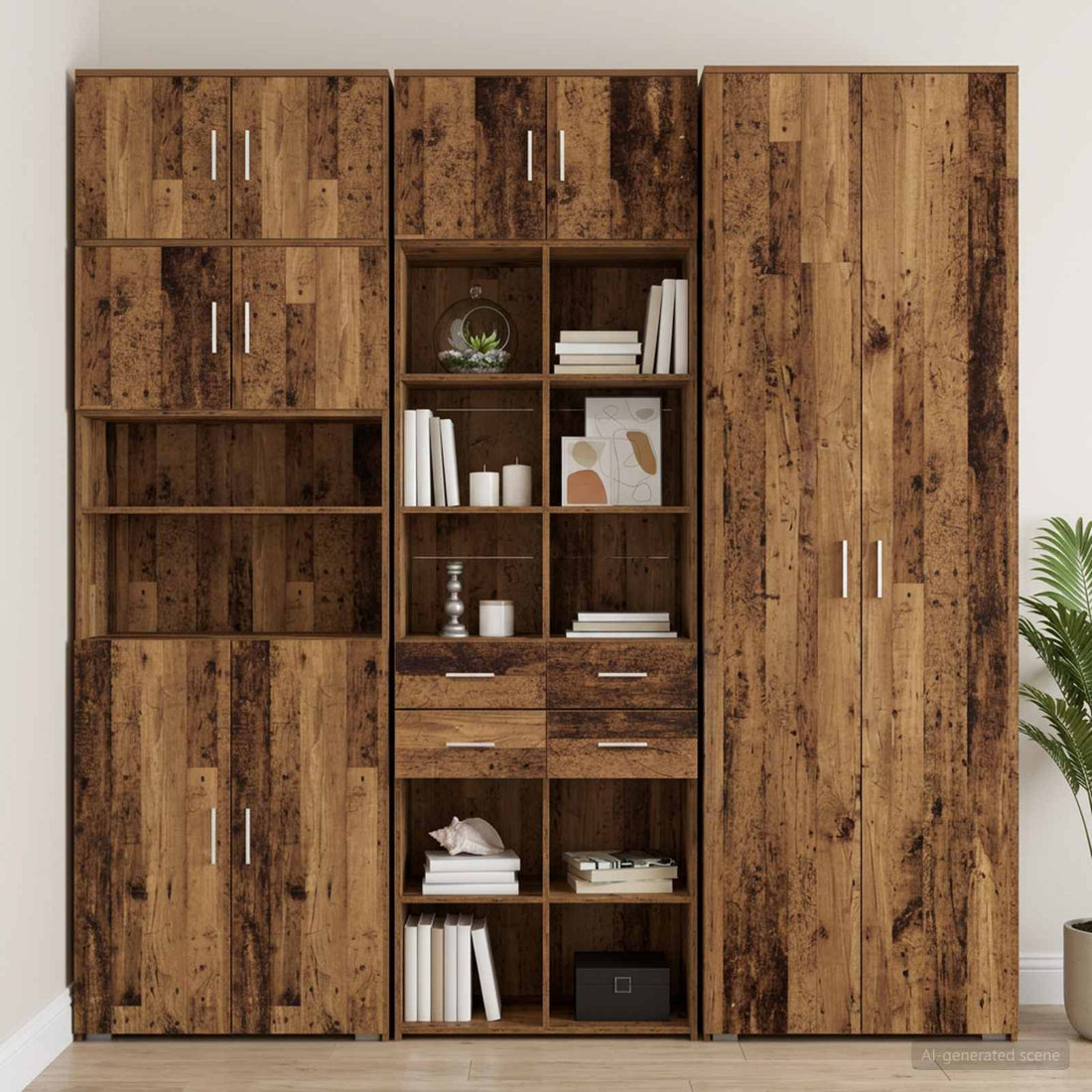 vidaXL Cabinete de almacenamiento con estanterías Madera envejecida