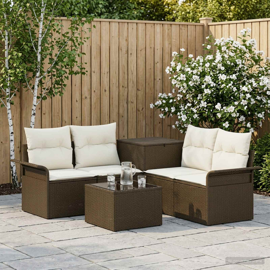 vidaXL Juego de Sofá 6 uds. 4-Número de plazas Marrón y Crema Blanca