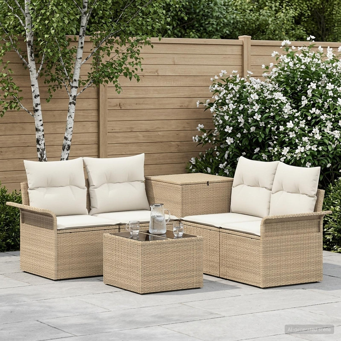 vidaXL Juego de Sofá 6 uds. 4-Número de plazas Beige y blanco crema