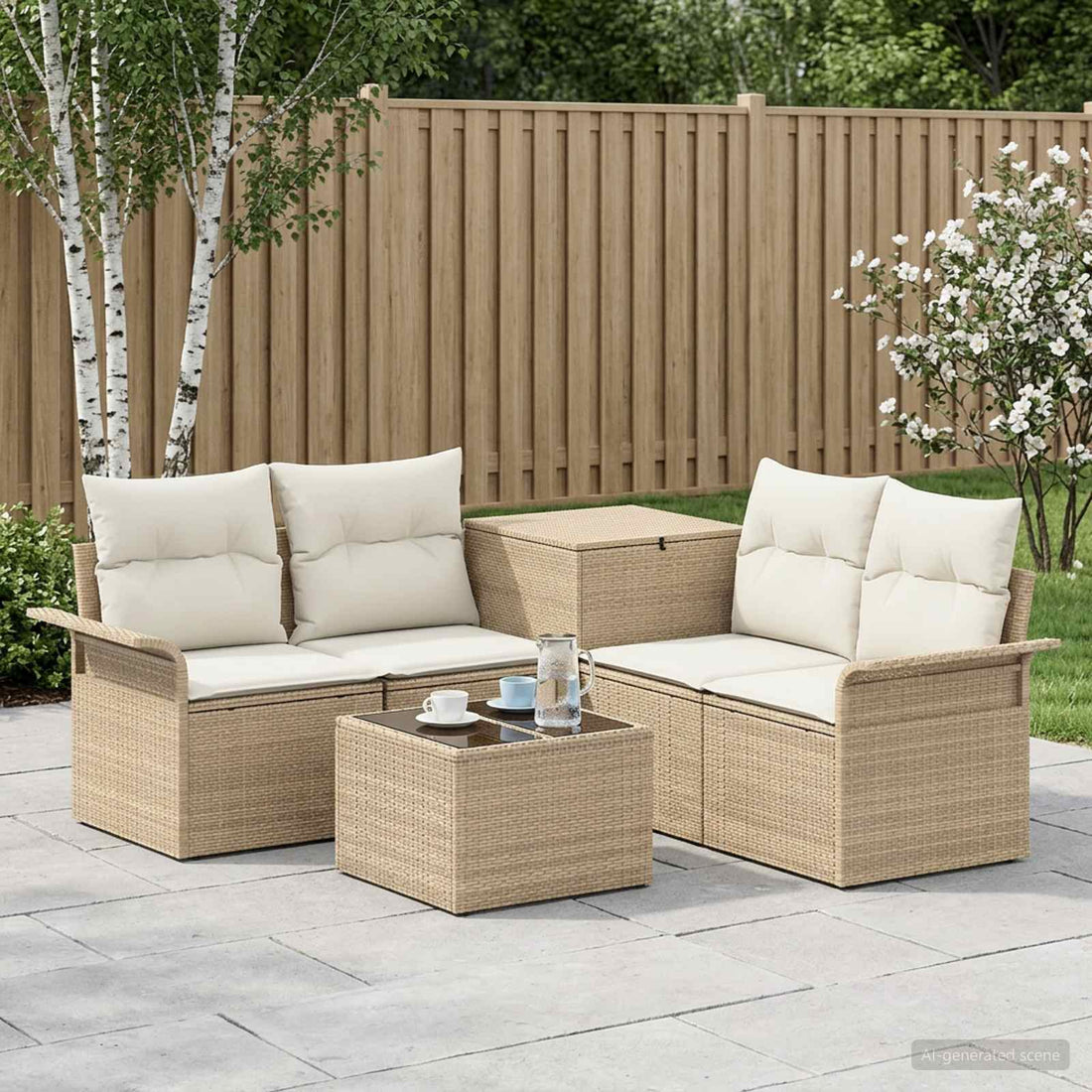 vidaXL Juego de Sofá 6 uds. 4-Número de plazas Beige y blanco crema