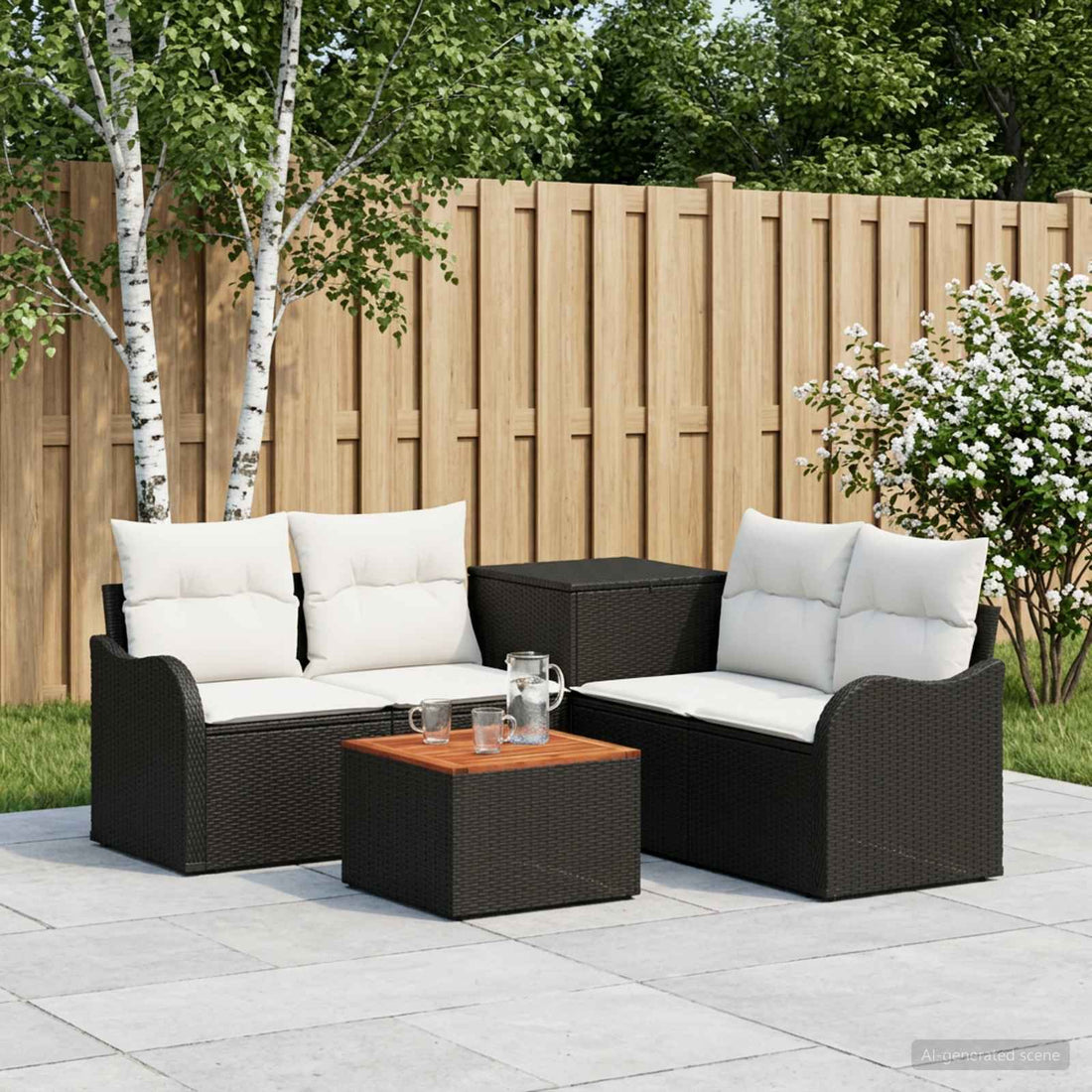 vidaXL Juego de Sofá 6 uds. Negro y Blanco Crema