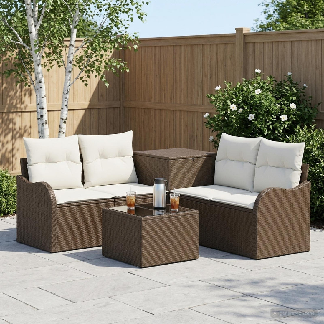 vidaXL Juego de Sofá 6 uds. Marrón y Crema Blanca