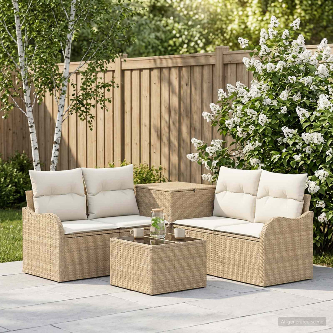 vidaXL Juego de Sofá 6 uds. Beige y blanco crema