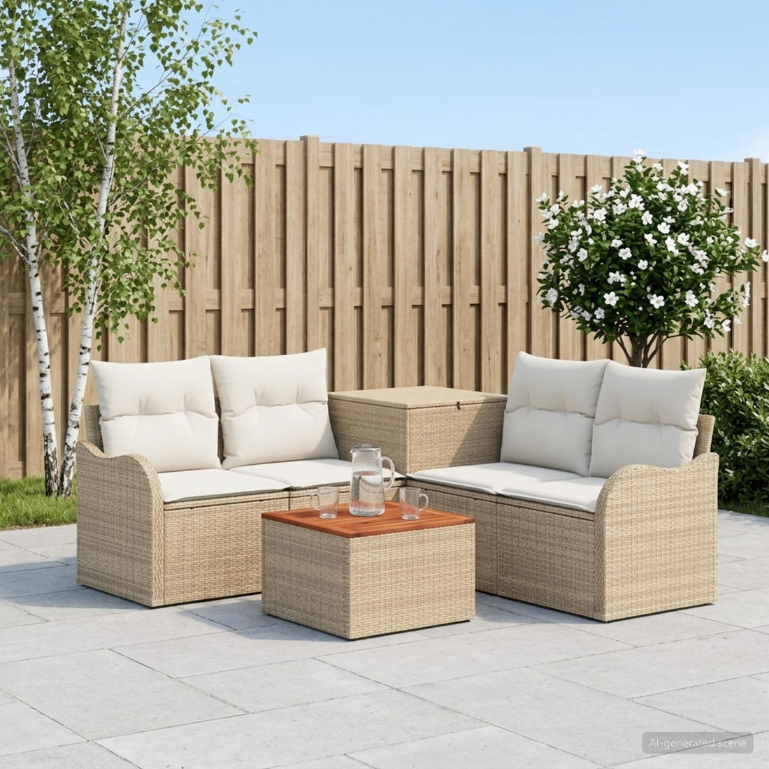 vidaXL Juego de Sofá 6 uds. Beige y blanco crema
