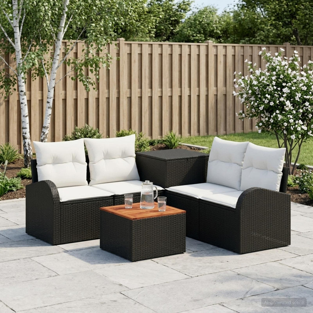 vidaXL Juego de Sofá 6 uds. Negro y Blanco Crema