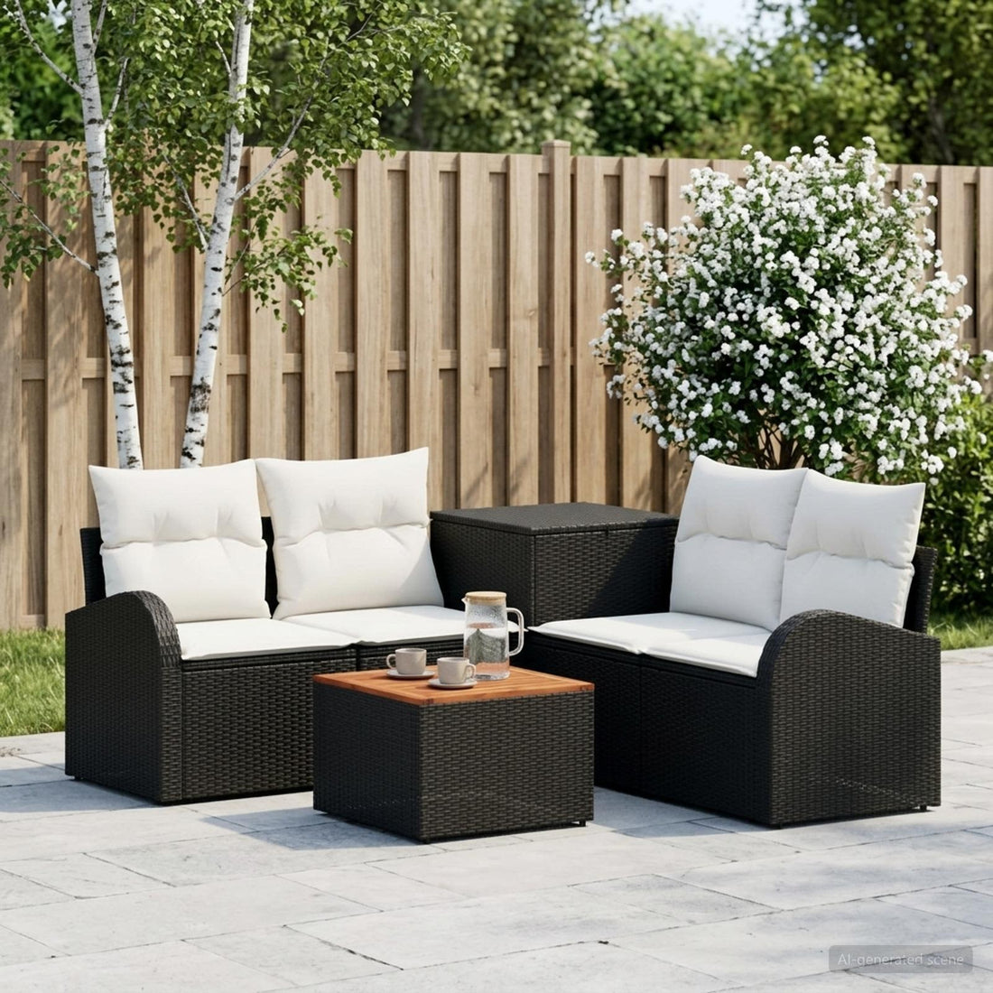 vidaXL Juego de Sofá 6 uds. Negro y Blanco Crema