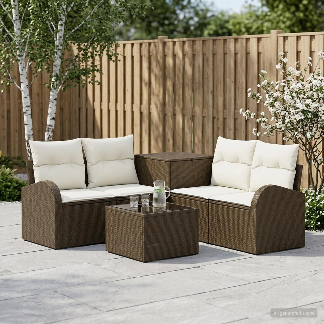 vidaXL Juego de Sofá 6 uds. Marrón y Crema Blanca