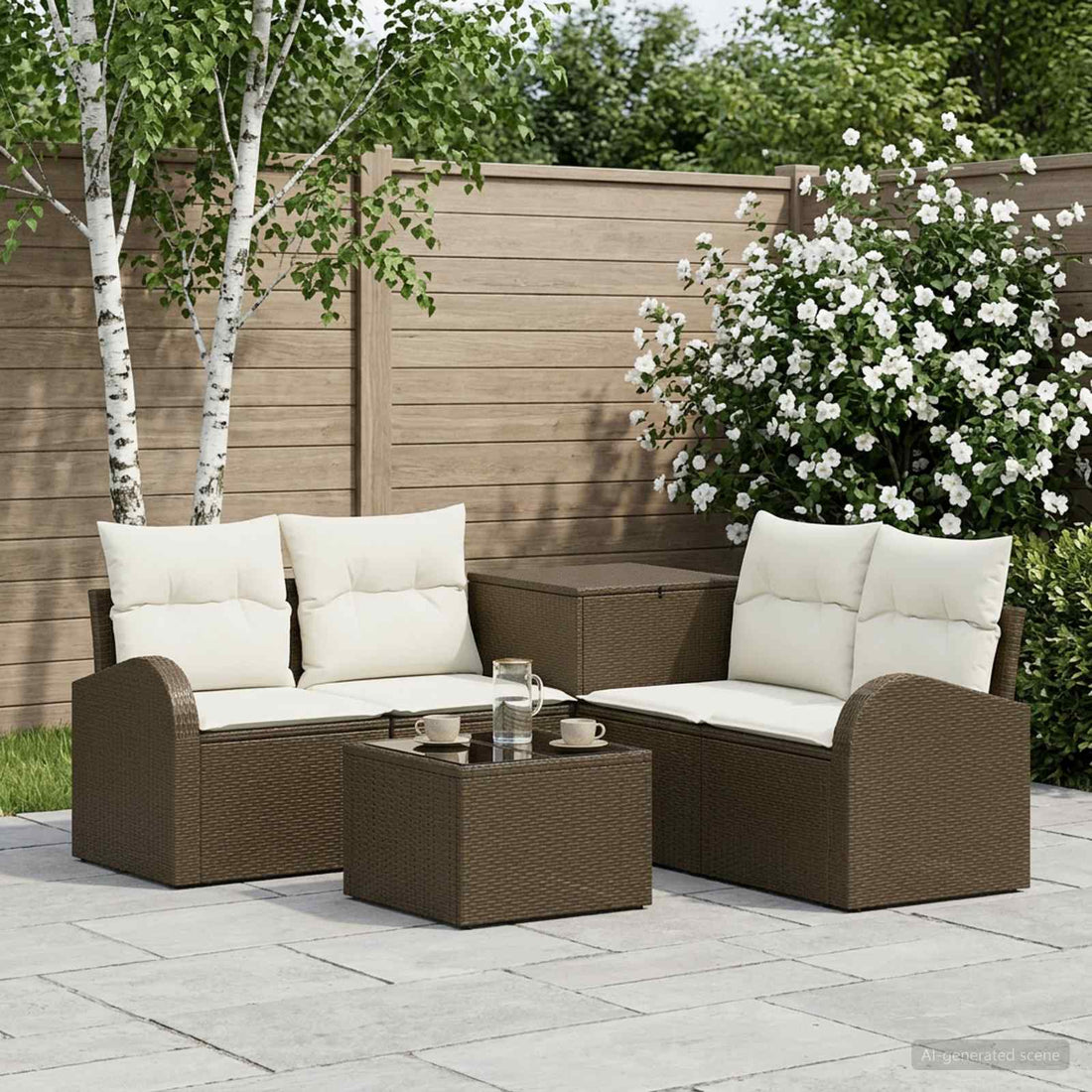 vidaXL Juego de Sofá 6 uds. Marrón y Crema Blanca