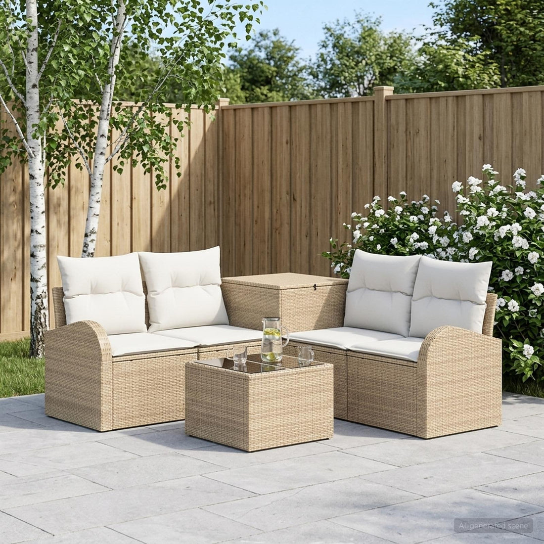vidaXL Juego de Sofá 6 uds. Beige y blanco crema